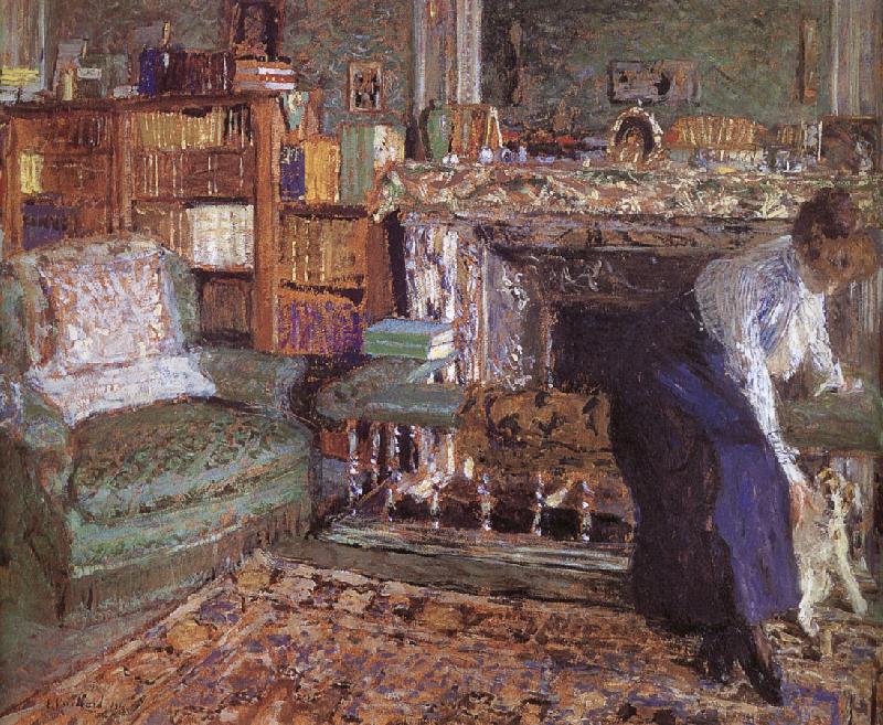 Edouard Vuillard Margaret playing with her puppy Norge oil painting art